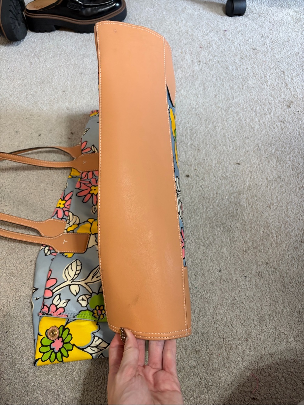 Tory Burch Floral Print Tote with Tan Leather Trim - Picture 3 of 5